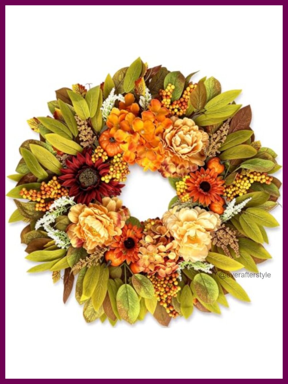 26" Artificial Fall Wreath Hydrangea Peony Pumpkin Front Door Decor